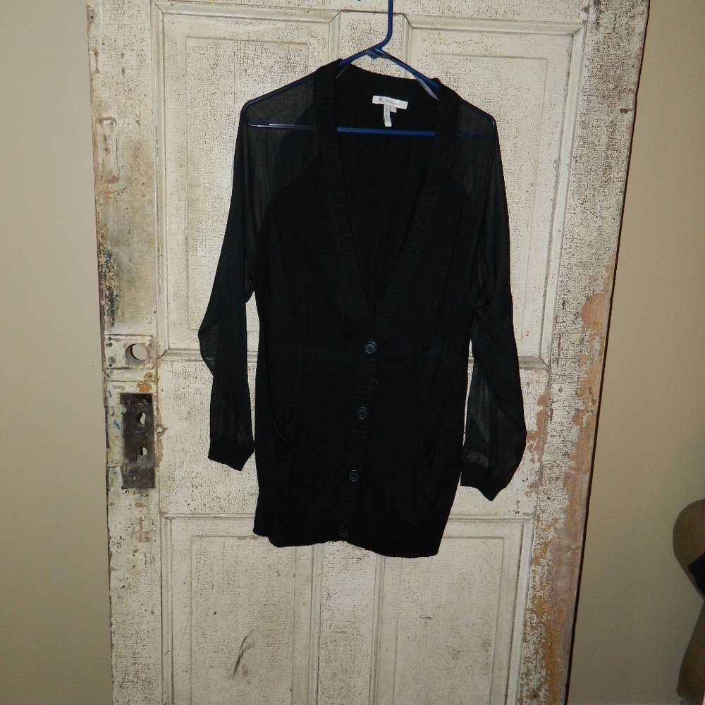 BCBGeneration Black Sheer Arm Cardigan Sweater Size L (FF-7)